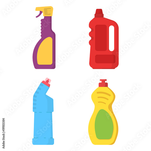 Set icon bottle detergent, cleaner spray and laundry liquid 
