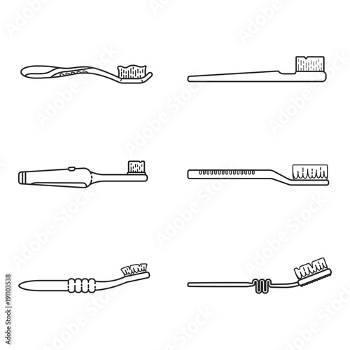Set icon line toothbrush isolated on white