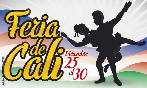 Salsa Dancers Silhouette Celebrating in the Colombian Fair of Cali, Vector Illustration photo