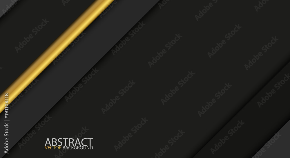Black and gold modern overlap paper layers with free space for your text, material design, vector abstract widescreen background