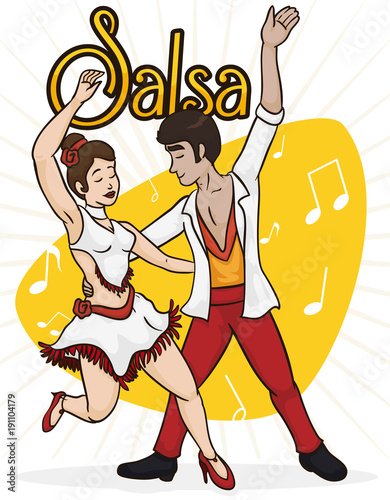 Expert Salsa Dancers Showing their Talents, Vector Illustration