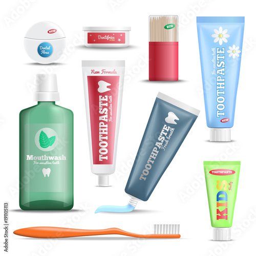 Dental Care Products Realistic Set