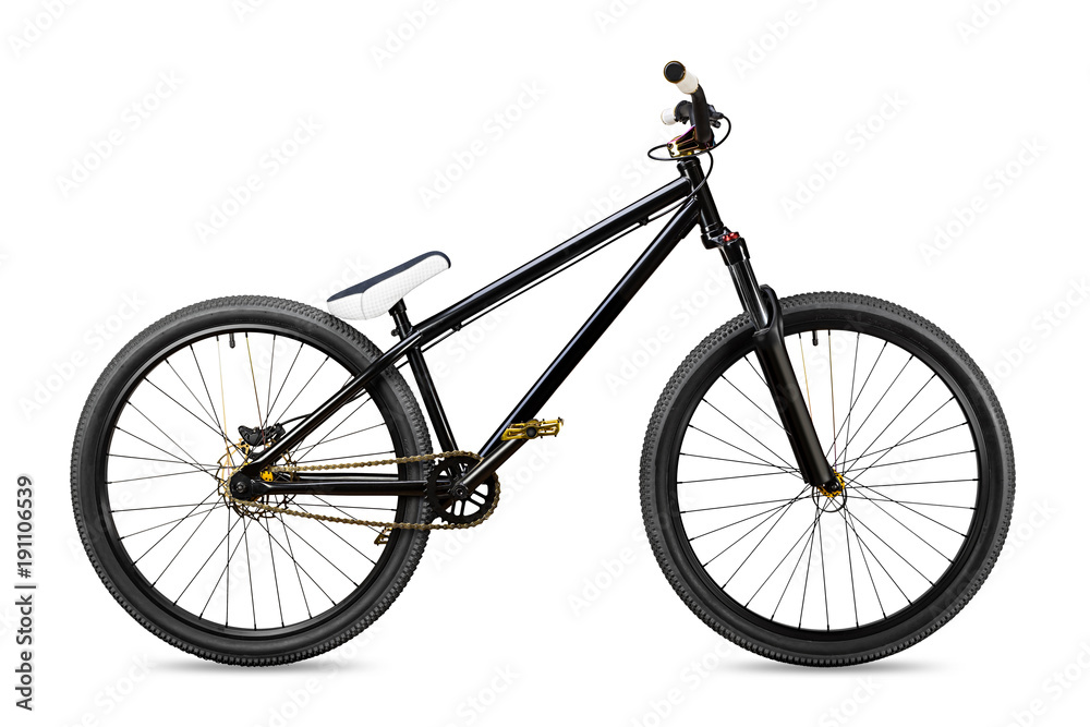 black gold slopestyle dirt jump bike bicycle isolated on white background 