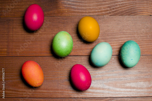 Painted chicken eggs for the traditional Christian holiday Easter.