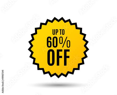 Up to 60% off Sale. Discount offer price sign. Special offer symbol. Save 60 percentages. Star button. Graphic design element. Vector