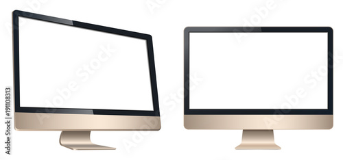 LCD computer, tv monitor view front and left isolated on a white background photo