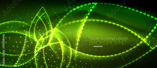 Neon leaf background, green energy concept