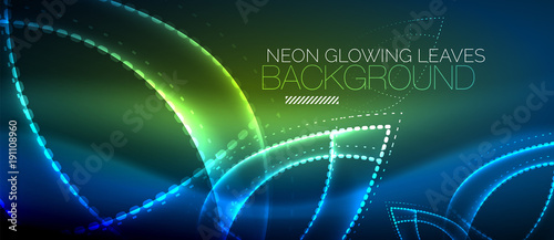 Neon leaf background, green energy concept