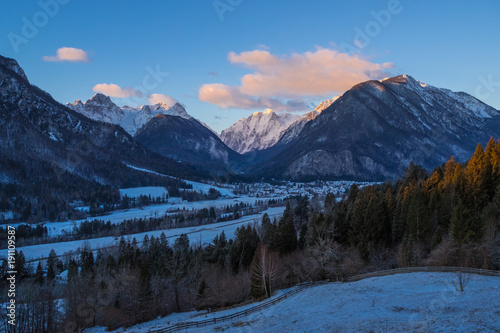 Vrata valley in Julian Alps at the dawn in the winter