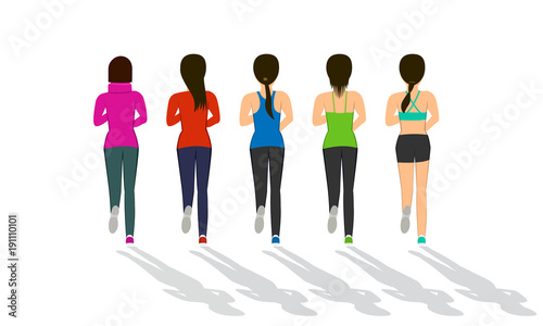 Back view of woman runner in flat vector design