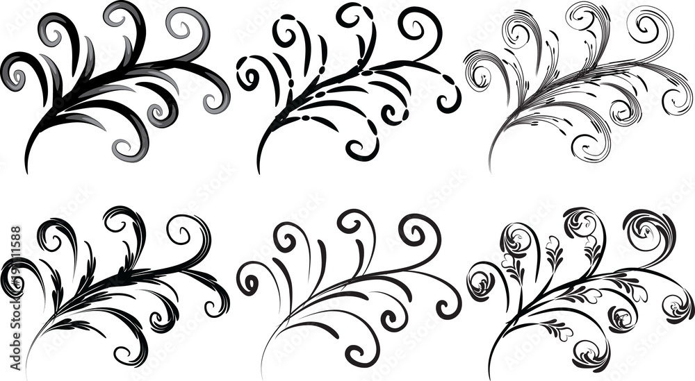 Calligraphic decorative elements with lines