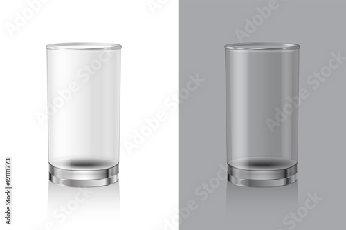 Glasses for drinks on white and gray background. Glassware Set. Empty realistic  glass