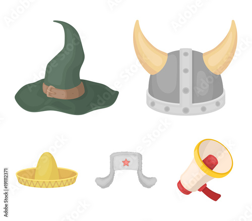 Sombrero, hat with ear-flaps, helmet of the viking.Hats set collection icons in cartoon style vector symbol stock illustration web.