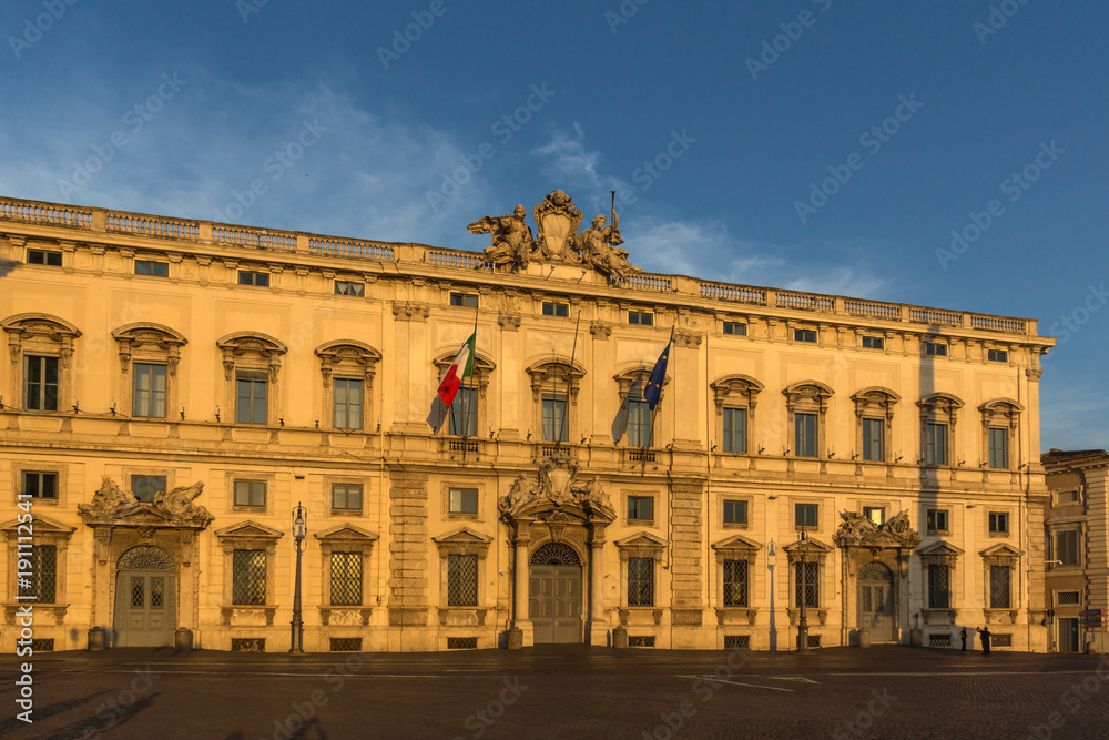 Sunset view of Palazzo della Consulta at Piazza del Quirinale in Rome, Italy