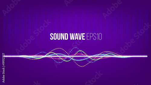 Sound wave vector abstract background. Particles and dots on ultra violet backdrop for cover or presentation. Technology music signal