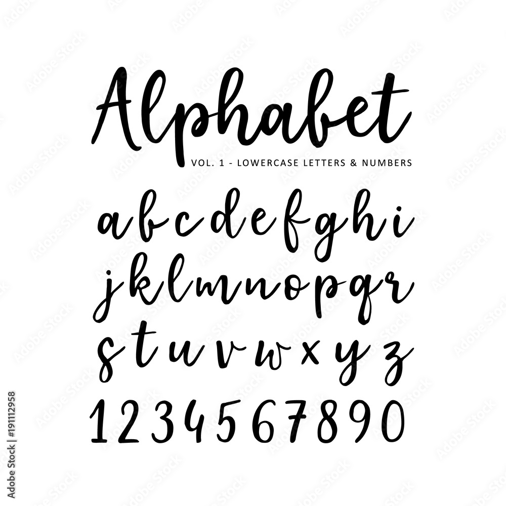 Hand drawn vector alphabet. Brush script font. Isolated lower case letters  and numbers written with marker or ink. Calligraphy, lettering. Stock  Vector | Adobe Stock