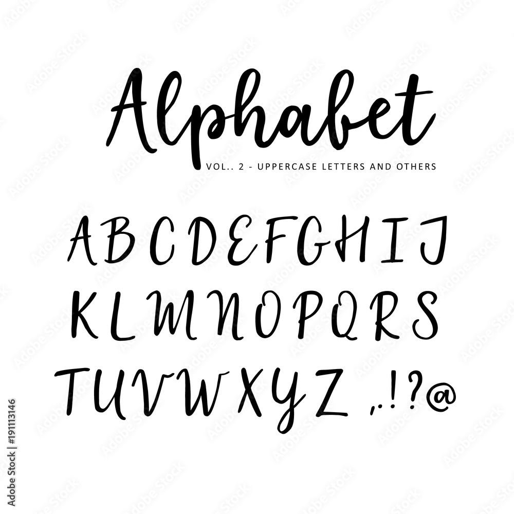 Hand drawn vector alphabet. Brush script font. Isolated upper case ...