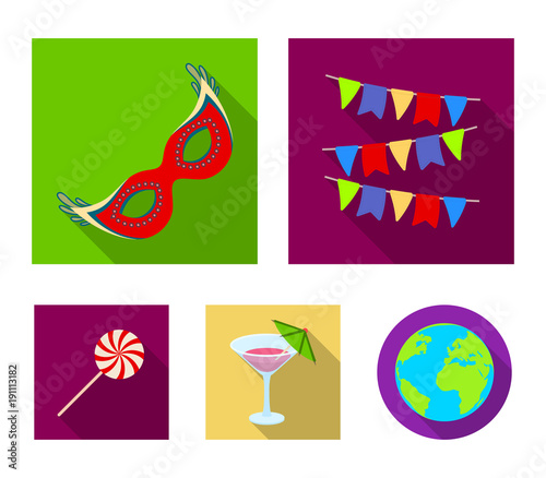 Garlands, cocktail and other accessories at the party.Party and partits set collection icons in flat style vector symbol stock illustration web. photo
