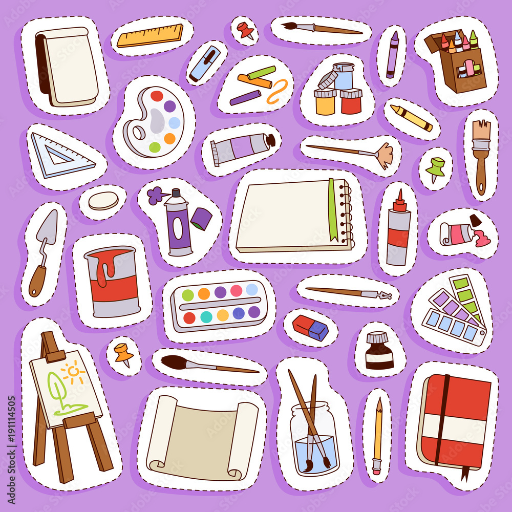 Painting vector artist tools palette icon set flat illustration details stationery creative paint equipment art canvas drawing symbol artist instrument for creativity decoration Painting vector artist tools palette icon set flat illustration details stationery creative paint equipment art canvas drawing symbol artist instrument for creativity decoration