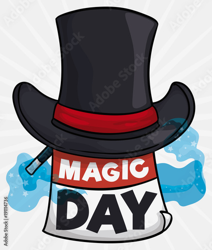 Magician Hat, Wand, Magic Dust and Calendar for Magic Day, Vector Illustration
