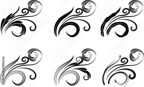 Calligraphic decorative elements with lines