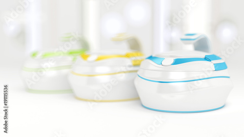 Stylish white background, original design multicooker. 3d illustration, 3d rendering. photo