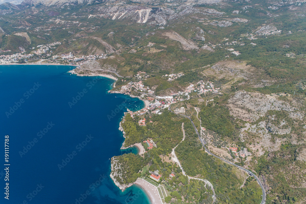 Aerial view of the coast of Montenegro 
