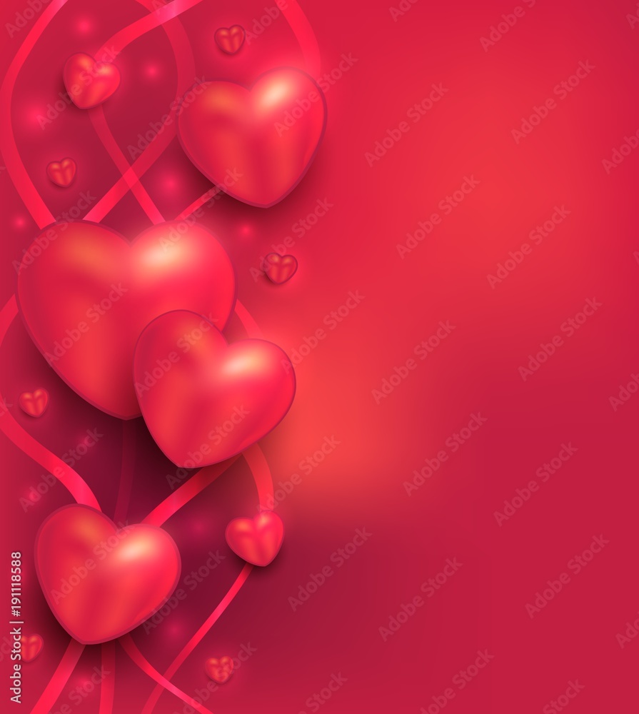 Heart greeting card love red ribbon background Valentines day vector