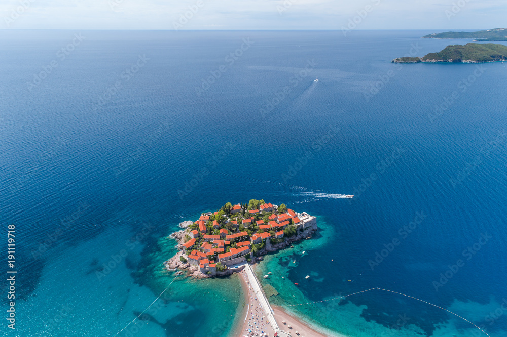Aerial view of the sveti stefan. Montenegro. Aerial view of the sveti stefan. Montenegro.