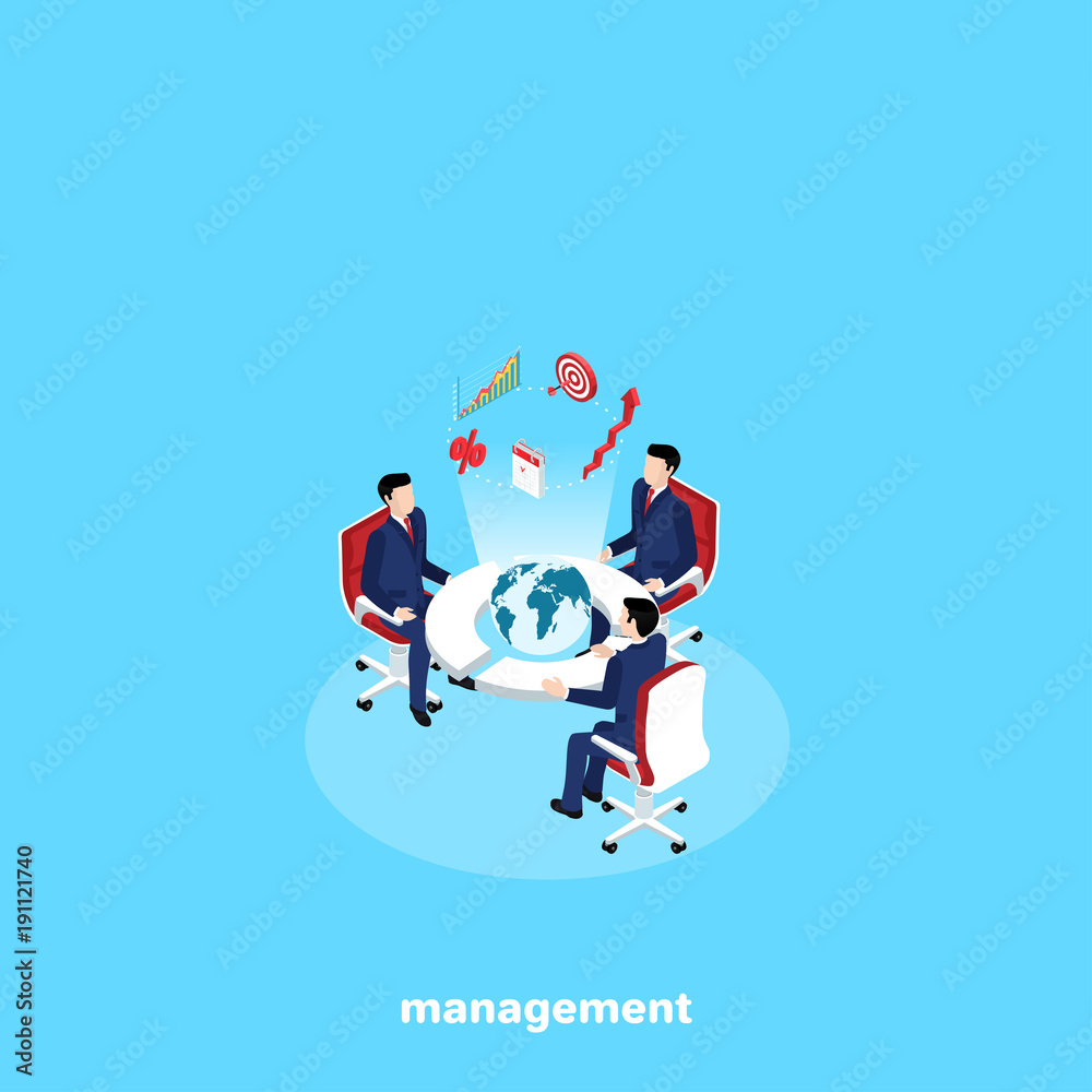 men in business suits are sitting at a round table with a globe in the center, an isometric image men in business suits are sitting at a round table with a globe in the center, an isometric image
