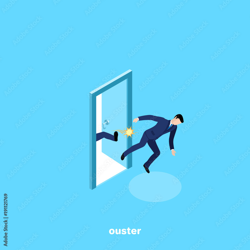 a man in a business suit is kicked out of work, kicked in the ass, an isometric image a man in a business suit is kicked out of work, kicked in the ass, an isometric image