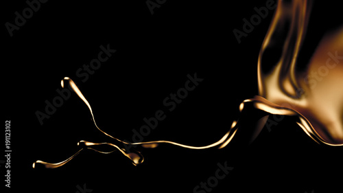 Mysterious, beautiful, luxury gold splash. 3d illustration, 3d rendering.