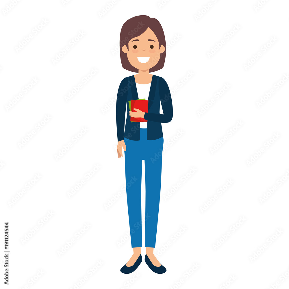 beautiful woman with books avatar character vector illustration design