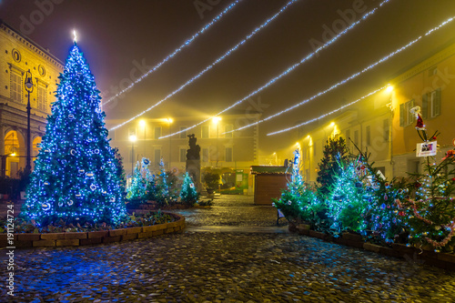 village square with Christmas decorations