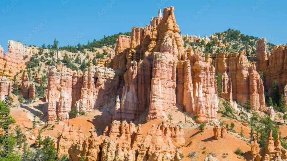 Spectacular view at the yellow cliffs. Nature video. Amazing mountain landscape. Bryce Canyon National Park. Utah. USA. 4K, 3840*2160, high bit rate, UHD Spectacular view at the yellow cliffs. Nature video. Amazing mountain landscape. Bryce Canyon National Park. Utah. USA. 4K, 3840*2160, high bit rate, UHD