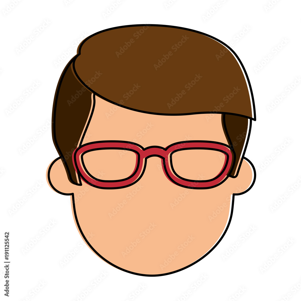 young man head with glasses avatar character vector illustration design