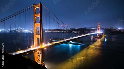 San Francisco Skyline Golden Gate Bridge Reflected On Ocean