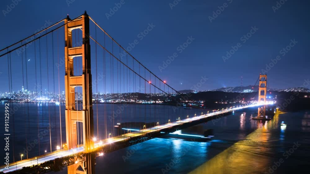 San Francisco Skyline Golden Gate Bridge Reflected On Ocean San Francisco Skyline Golden Gate Bridge Reflected On Ocean