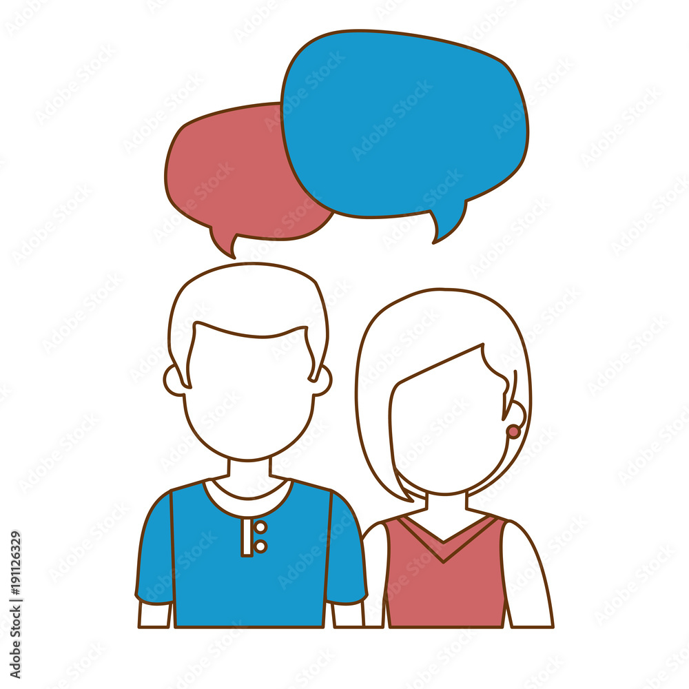 lovers couple with speech bubbles avatars characters vector illustration design lovers couple with speech bubbles avatars characters vector illustration design