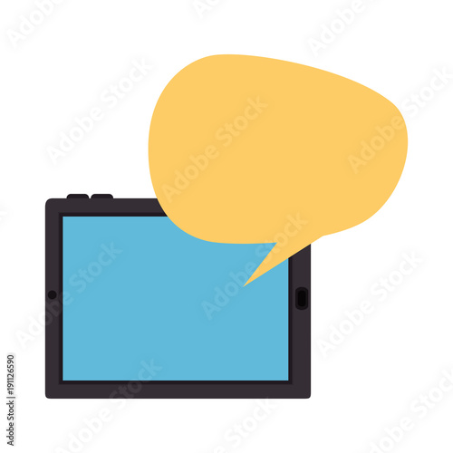 tablet device with speech bubble vector illustration design
