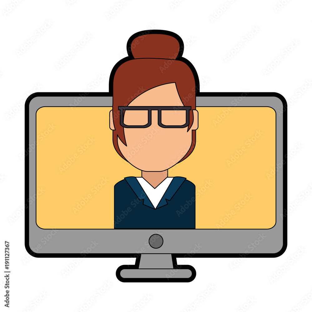 monitor computer with businesswoman vector illustration design monitor computer with businesswoman vector illustration design
