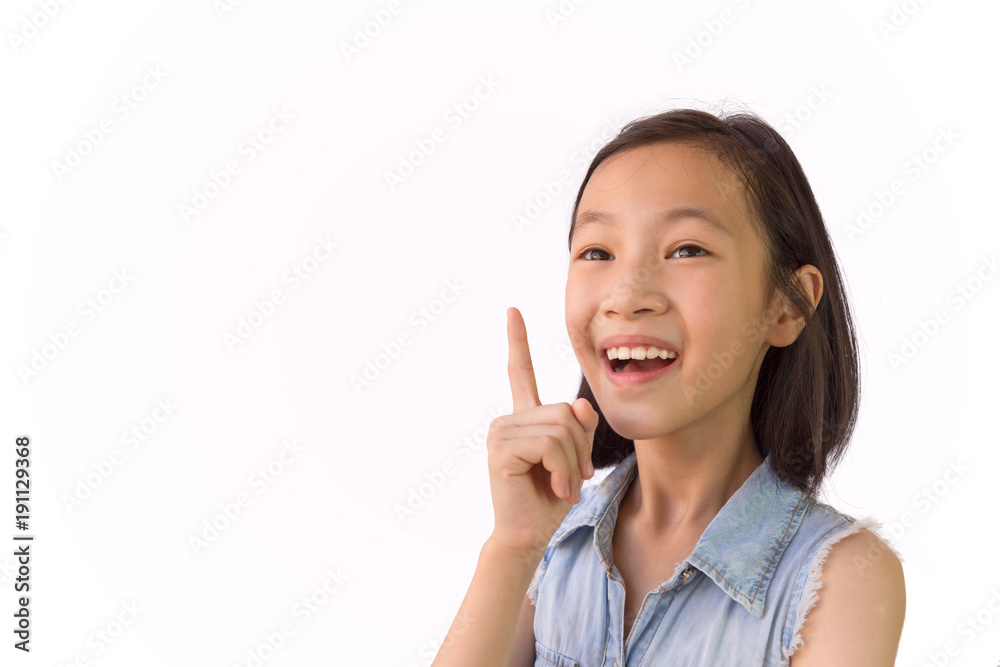 Asian girl on white background,understand,get,remember Asian girl on white background,understand,get,remember