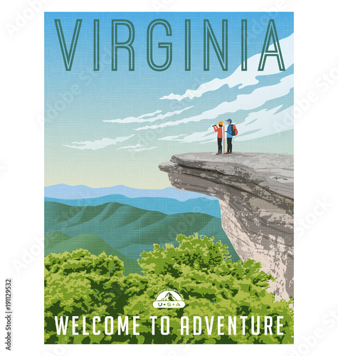 Fotobehang Virginia, United States retro style travel poster or sticker