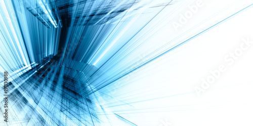 Abstract blue background element. 3d scan series. Fractal graphics. Perspective composition of light and shadow rays.
