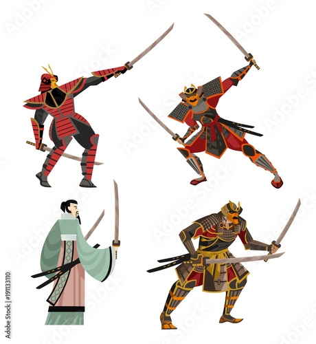 samurai armored warrior with katana blades