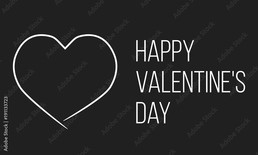 happy valentine's day, black greetings card with heart outline