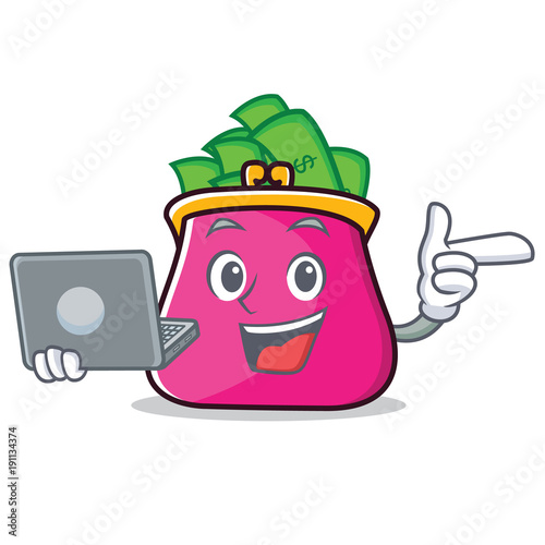 With laptop purse character cartoon style