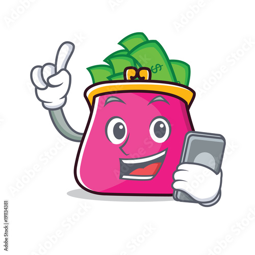 With phone purse character cartoon style