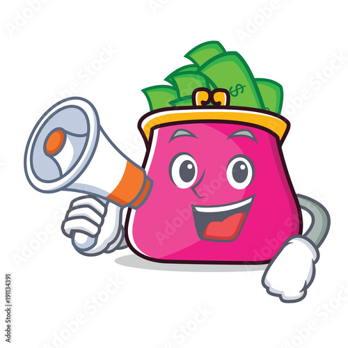 With megaphone purse character cartoon style