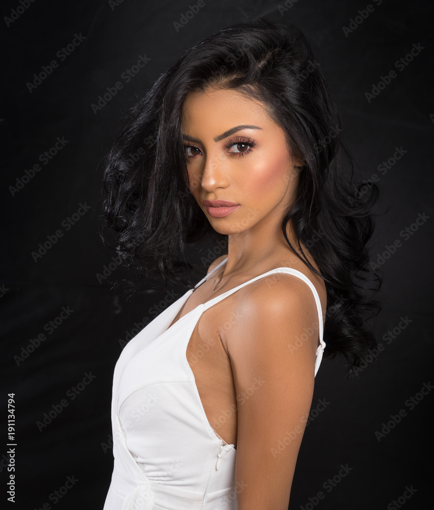 Beautiful elegant woman's face and dark hair